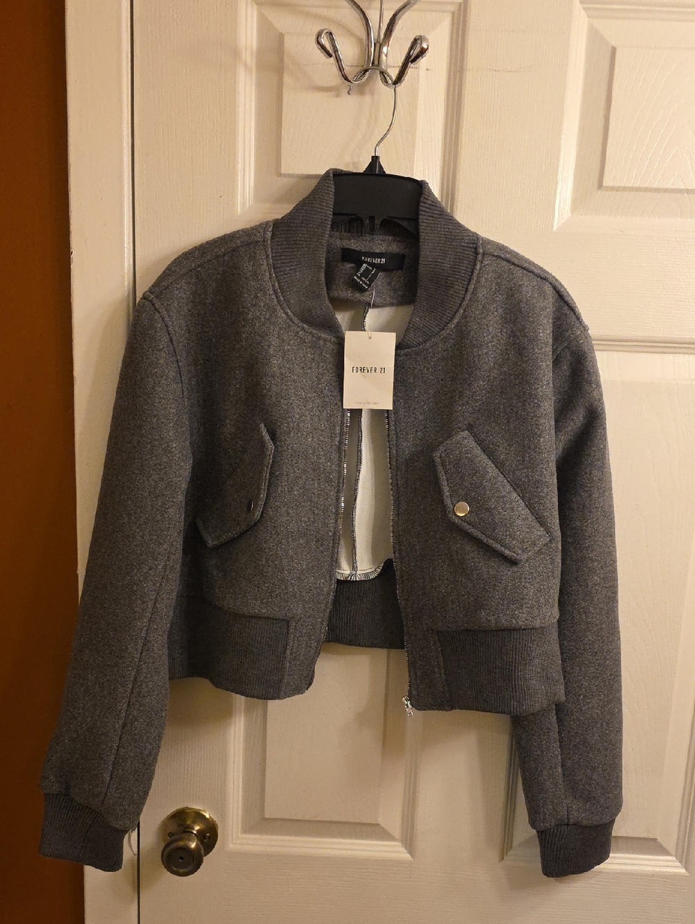 Forever 21 Charcoal Cropped Bomber Jacket